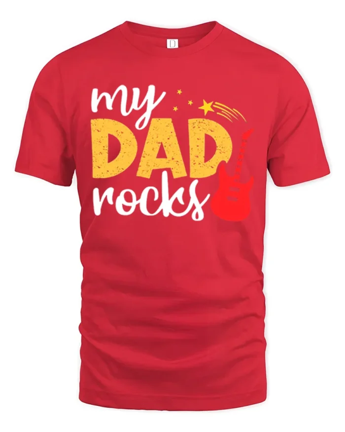 My Dad Rocks Cool Guitar Dad T-Shirt Gift - red t-shirt on white background