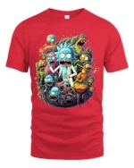 Rick and Morty Multiverse Funny Cartoon T-Shirt - red t-shirt on white background