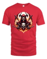 Blazing Skull Swords Dark Fantasy Warrior Tee - red t-shirt on white background