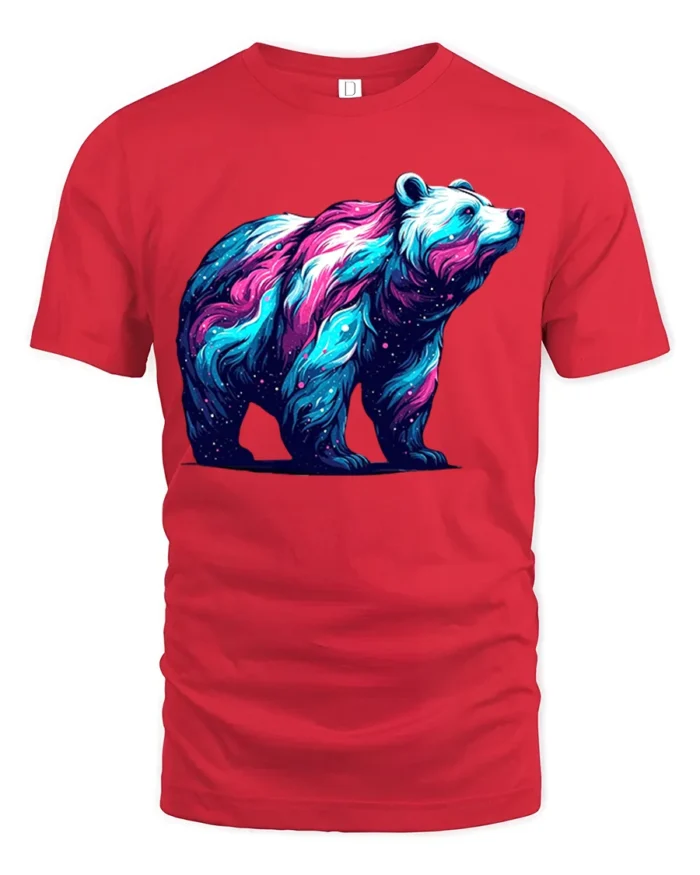 Cosmic Bear Galaxy Nebula Animal T-Shirt - red t-shirt on white background