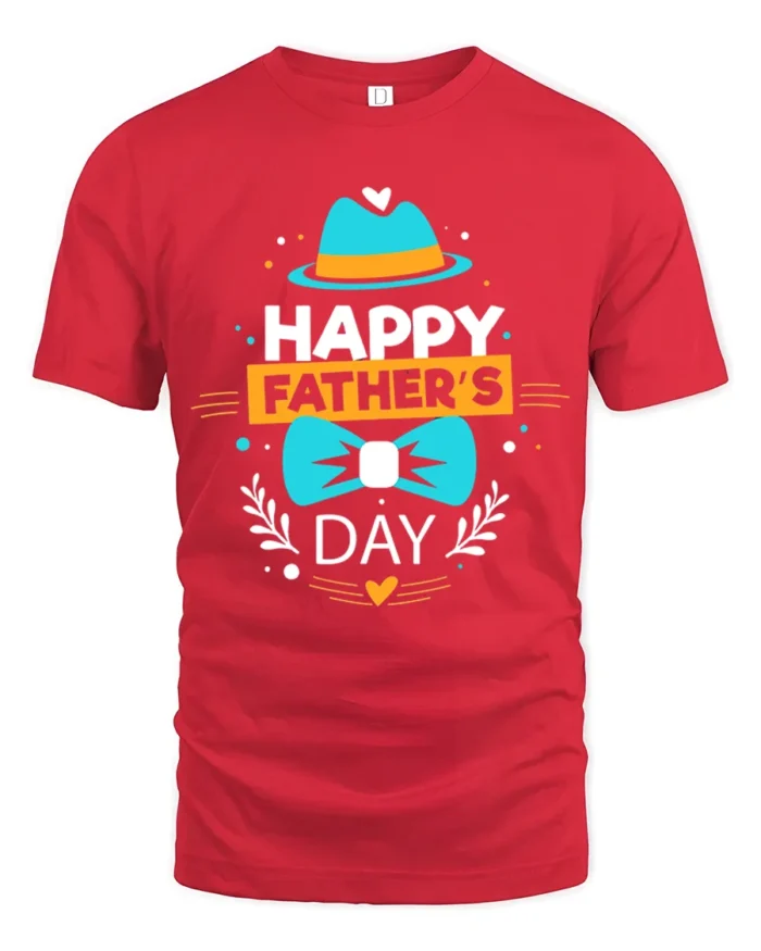 Happy Father’s Day Cute Dad Hat Bow T-Shirt - red t-shirt on white background