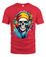 Skull Music Lover Cool Skeleton DJ T-Shirt - red t-shirt on white background