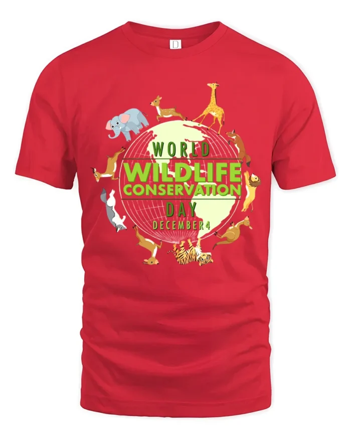 World Wildlife Day Animal Lover Earth T-Shirt - red t-shirt on white background