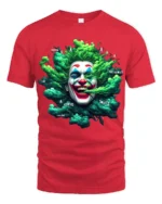 Green Smoke Joker T-Shirt Crazy Clown Graphic Tee - red t-shirt on white background