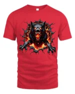 Fiery Wolf Breakout Angry Wolf Graphic T-Shirt - red t-shirt on white background