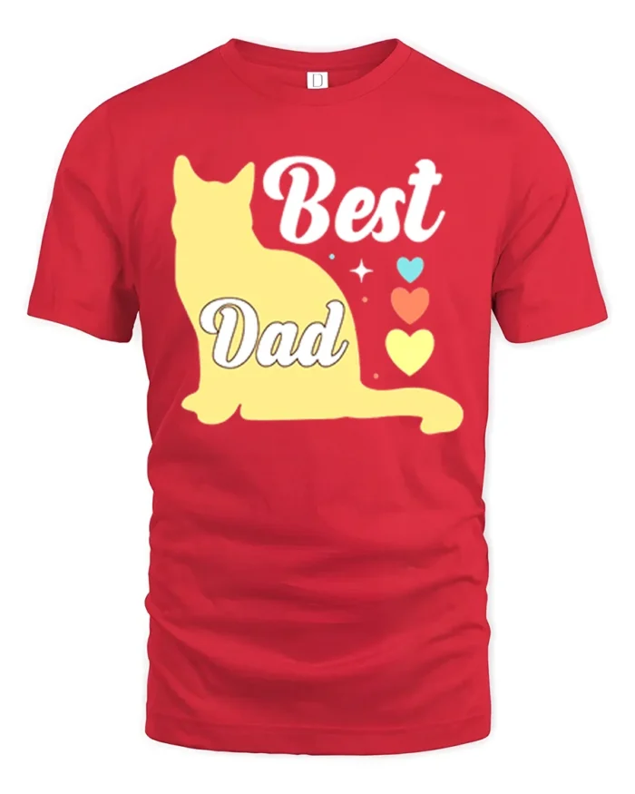 Best Cat Dad Funny Cat Lover Father’s Day T-Shirt - red t-shirt on white background