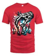 Death Plays Chess T-Shirt Skeleton Hand Game - red t-shirt on white background
