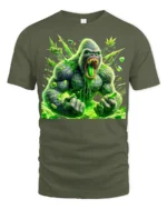Green Ape Haze Tee Funny Gorilla Cannabis T-Shirt - military green t-shirt on white background