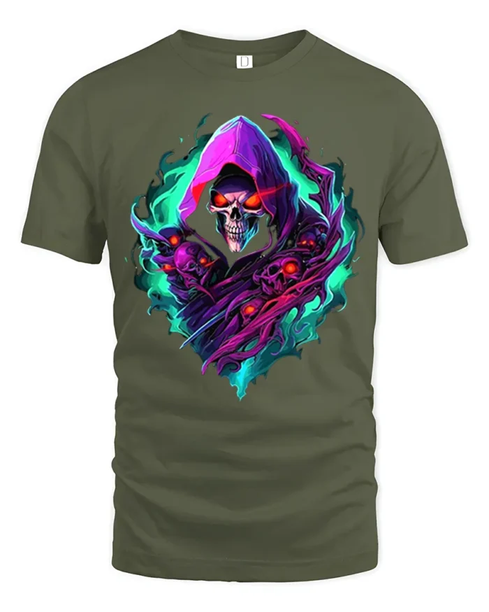 Spectral Death Cool Grim Reaper Skull T-Shirt - military green t-shirt on white background