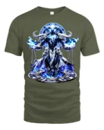 Azure Horned Warrior Powerful Fantasy Knight T-Shirt - military green t-shirt on white background