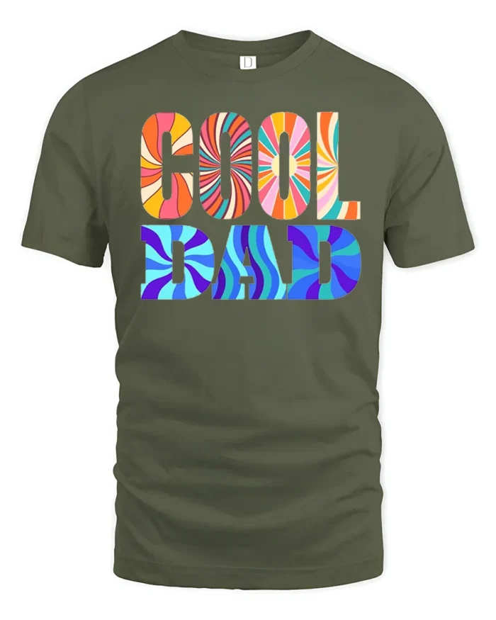Retro Cool Dad Groovy Father’s Day T-Shirt Gift - military green t-shirt on white background