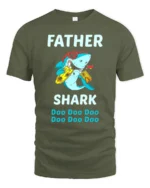 Father Shark Funny Dad Shark Doo Doo T-Shirt - military green t-shirt on white background