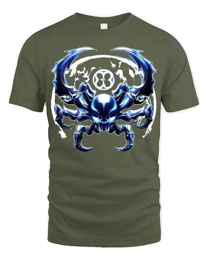 Cyber Spider Metallic Alien Insect Graphic T-Shirt - military green t-shirt on white background