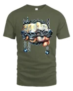 Skull Crusher Fist Metal Rock Graphic T-Shirt - military green t-shirt on white background