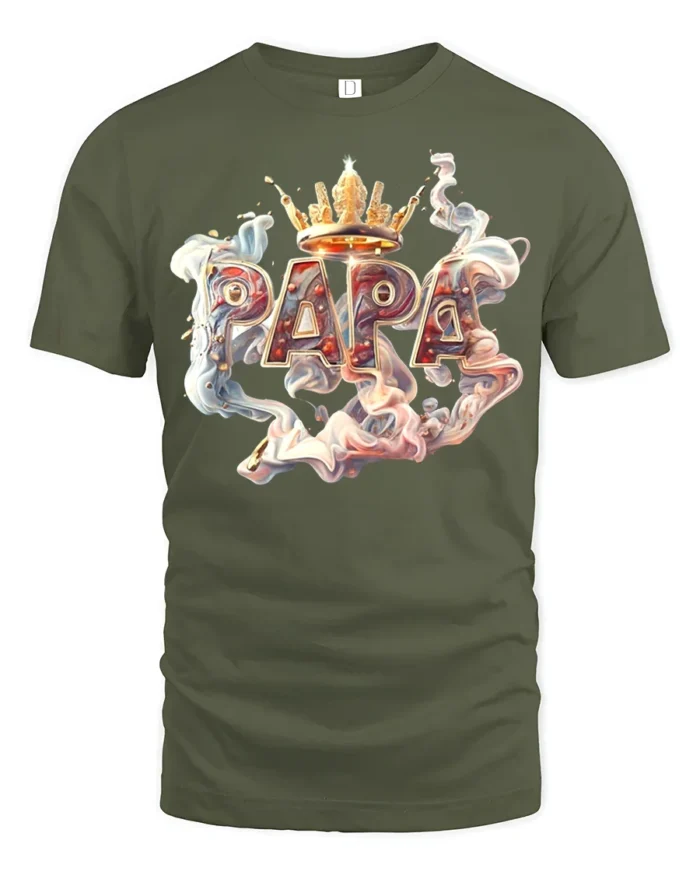 Papa King Tee Cool Father’s Day Gift for Grandpa - military green t-shirt on white background