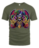 Jeweled Skull Dragon T-Shirt Edgy Fantasy Tee Now - military green t-shirt on white background