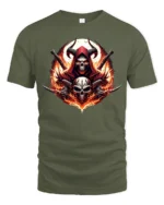 Blazing Skull Swords Dark Fantasy Warrior Tee - military green t-shirt on white background