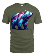 Cosmic Bear Galaxy Nebula Animal T-Shirt - military green t-shirt on white background