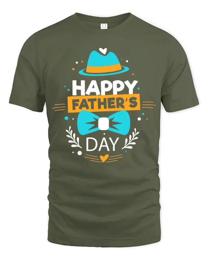 Happy Father’s Day Cute Dad Hat Bow T-Shirt - military green t-shirt on white background