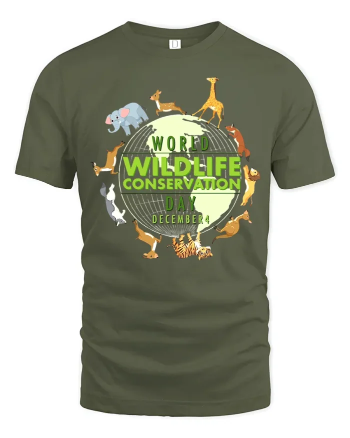 World Wildlife Day Animal Lover Earth T-Shirt - military green t-shirt on white background