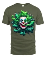 Green Smoke Joker T-Shirt Crazy Clown Graphic Tee - military green t-shirt on white background