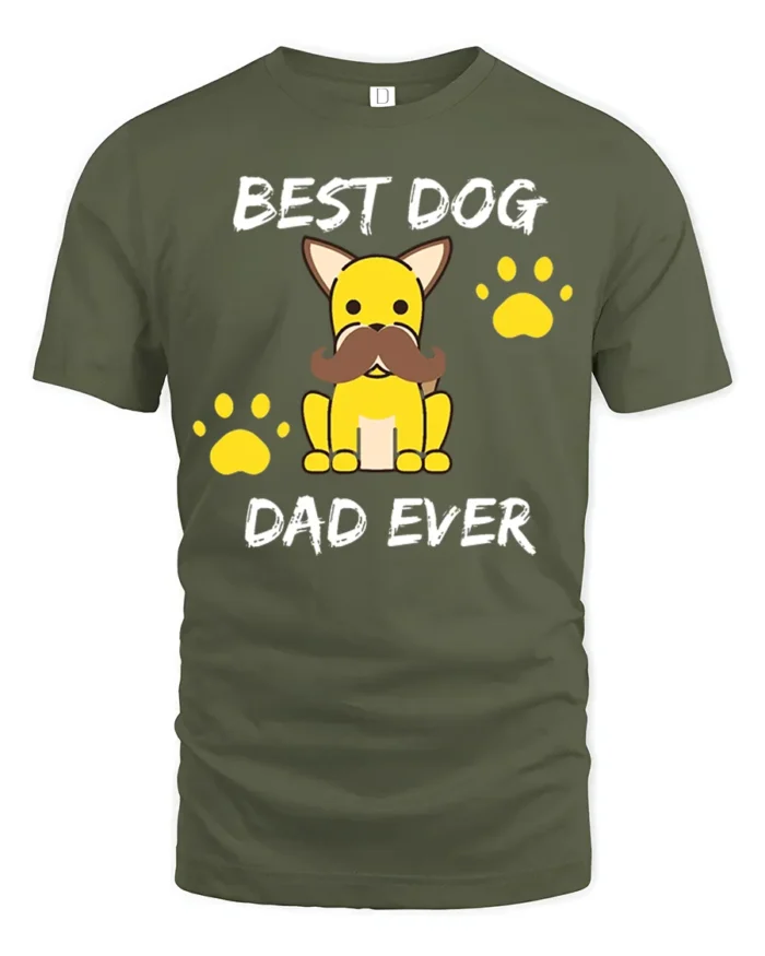 Best Dog Dad Funny Dog Lover Father’s Day T-Shirt - military green t-shirt on white background