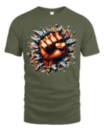 Power Punch Strong Fist Breaking Wall T-Shirt - military green t-shirt on white background