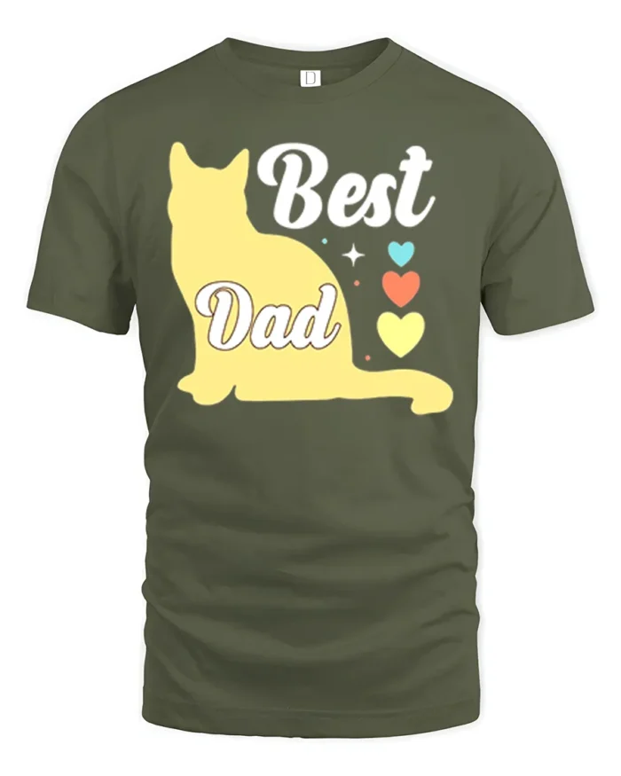 Best Cat Dad Funny Cat Lover Father’s Day T-Shirt - military green t-shirt on white background
