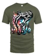 Death Plays Chess T-Shirt Skeleton Hand Game - military green t-shirt on white background