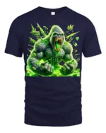 Green Ape Haze Tee Funny Gorilla Cannabis T-Shirt - navy t-shirt on white background