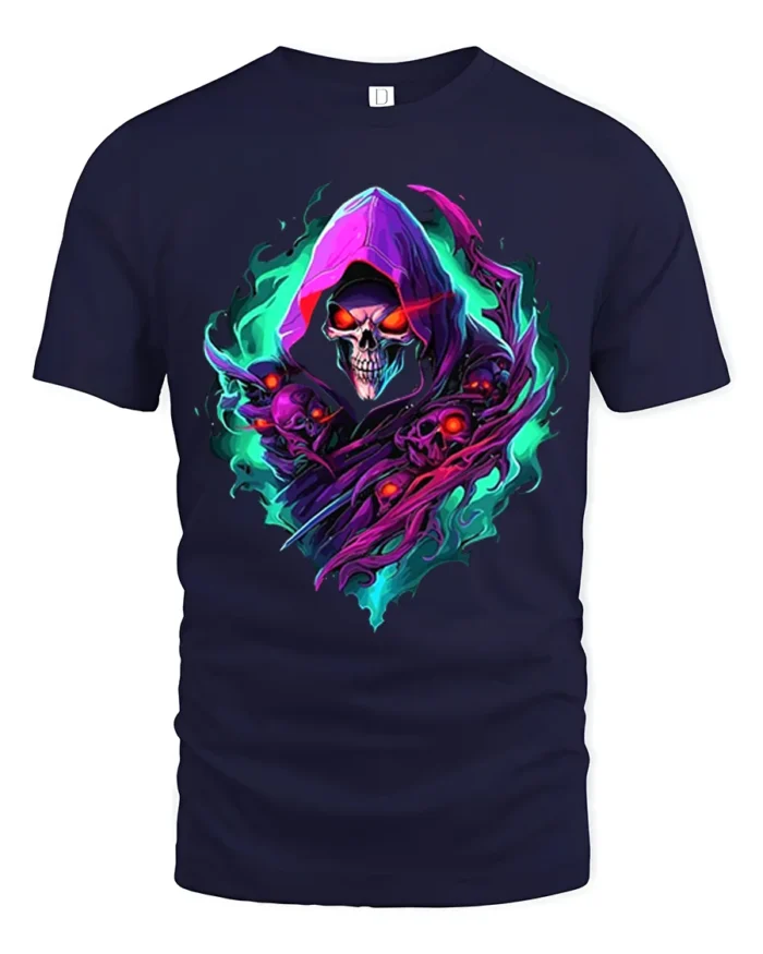 Spectral Death Cool Grim Reaper Skull T-Shirt - navy t-shirt on white background