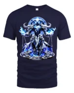 Azure Horned Warrior Powerful Fantasy Knight T-Shirt - navy t-shirt on white background