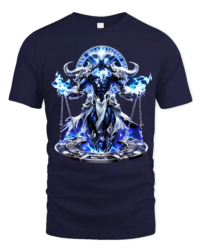 Azure Horned Warrior Powerful Fantasy Knight T-Shirt - navy t-shirt on white background