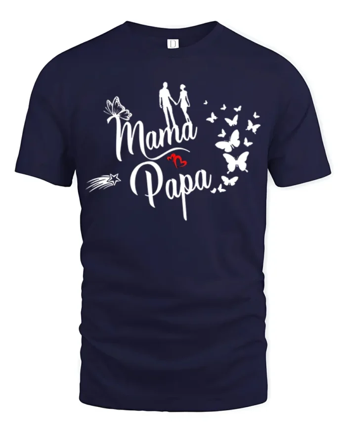 Mama Papa Butterfly Tee Sweet Family Love T-Shirt - navy t-shirt on white background