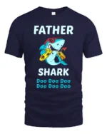 Father Shark Funny Dad Shark Doo Doo T-Shirt - navy t-shirt on white background