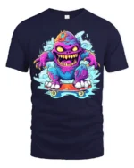 Skate Monster Funny Cartoon Skateboard T-Shirt - navy t-shirt on white background