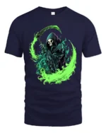 Green Reaper Scythe Grim Reaper Graphic T-Shirt - navy t-shirt on white background
