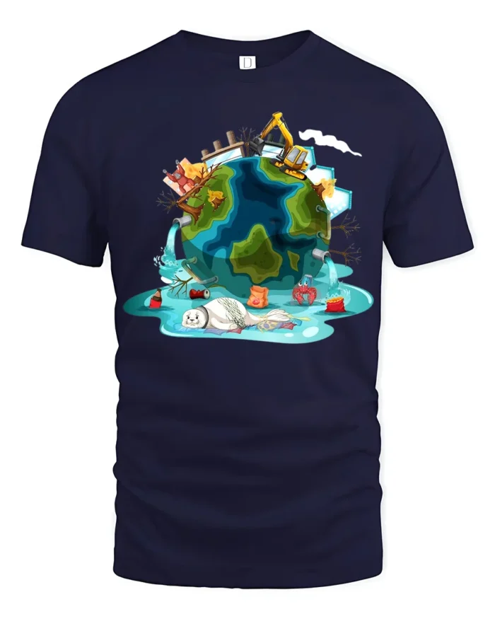 Melting Earth Climate Change Awareness T-Shirt - navy t-shirt on white background