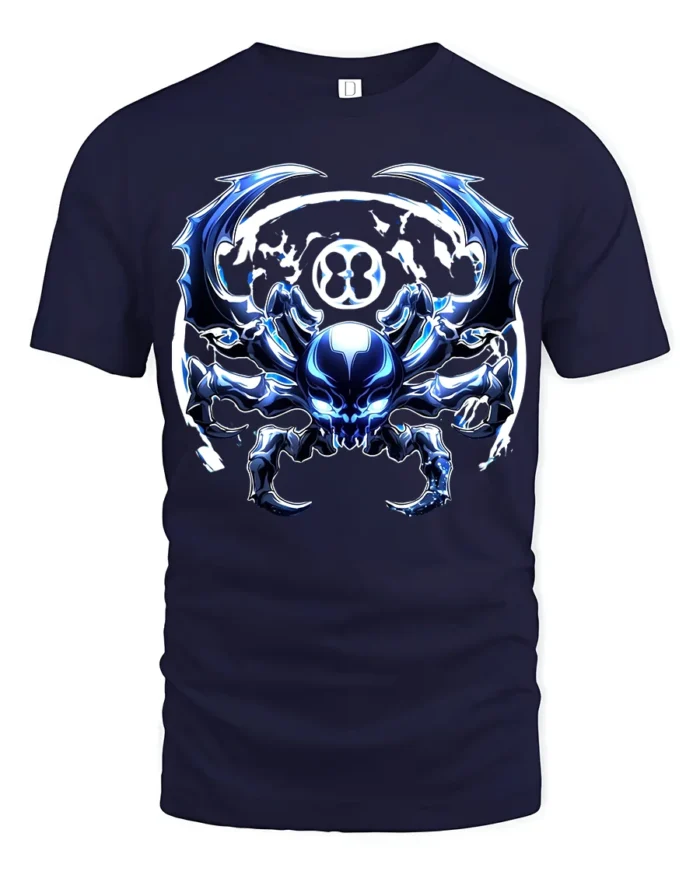 Cyber Spider Metallic Alien Insect Graphic T-Shirt - navy t-shirt on white background