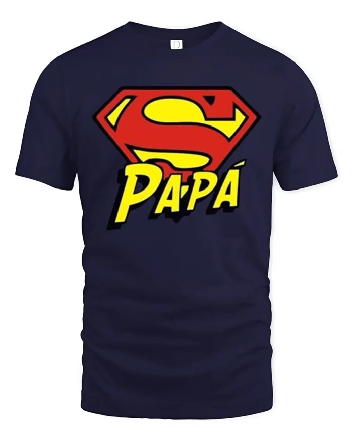 Papa Superman T-Shirt Funny Father’s Day Hero - navy t-shirt on white background