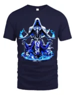 Shadow Mage T-Shirt Ethereal Hooded Figure Tee Now - navy t-shirt on white background