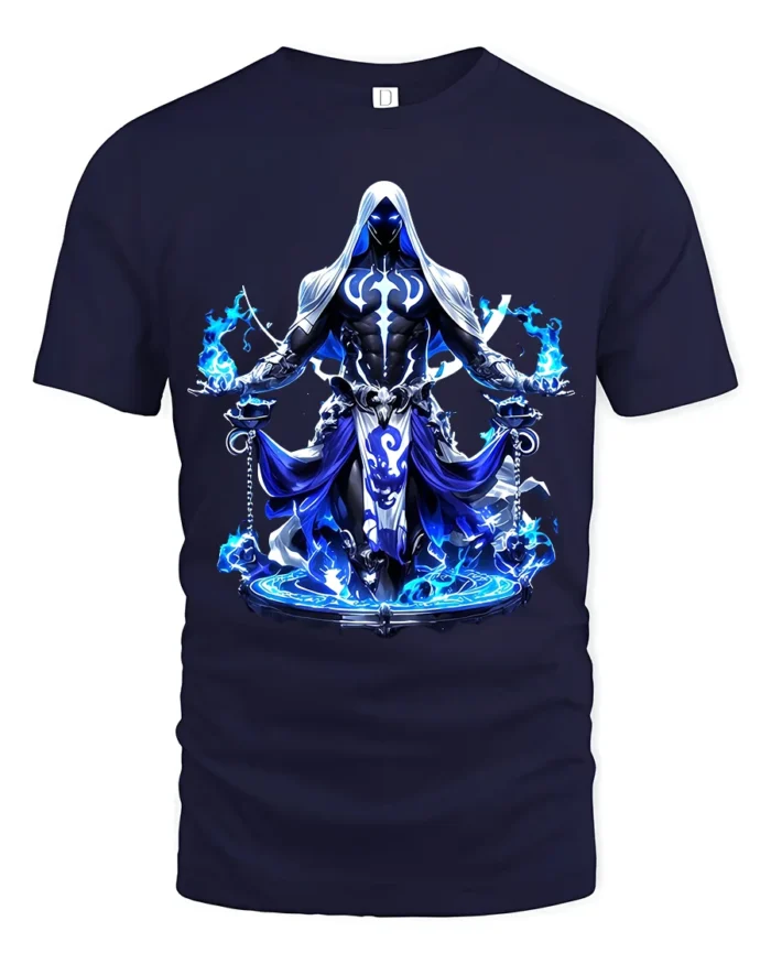 Shadow Mage T-Shirt Ethereal Hooded Figure Tee Now - navy t-shirt on white background