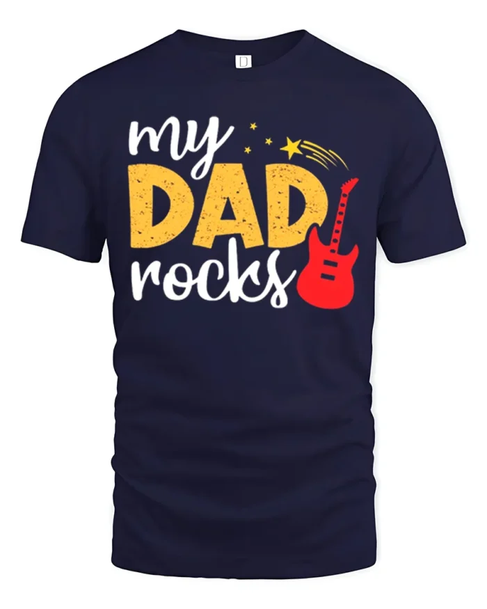 My Dad Rocks Cool Guitar Dad T-Shirt Gift - navy t-shirt on white background