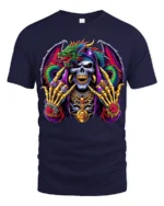 Jeweled Skull Dragon T-Shirt Edgy Fantasy Tee Now - navy t-shirt on white background