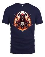 Blazing Skull Swords Dark Fantasy Warrior Tee - navy t-shirt on white background