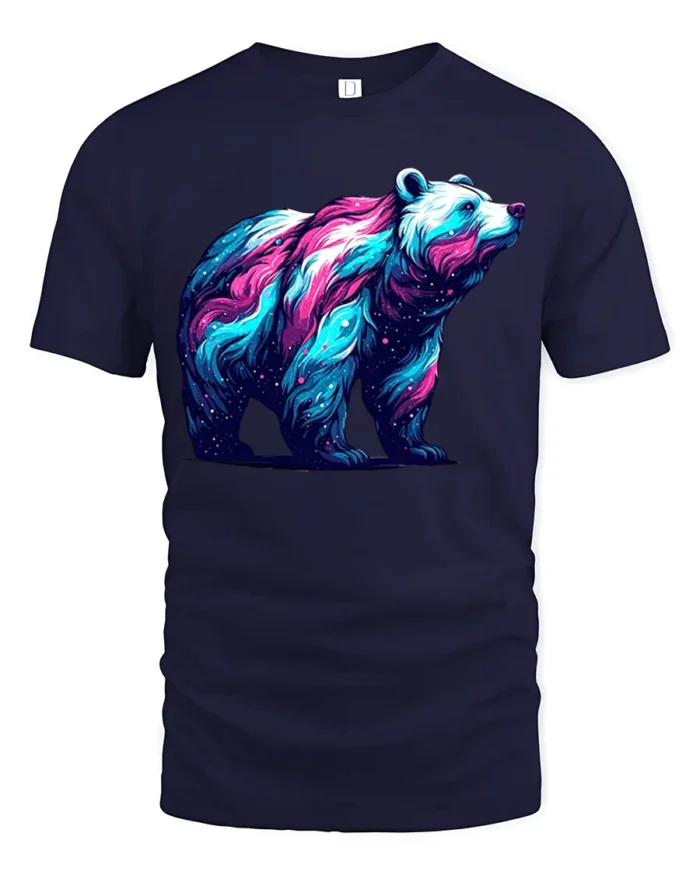 Cosmic Bear Galaxy Nebula Animal T-Shirt - navy t-shirt on white background
