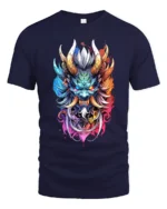 Colorful Oni Mask Japanese Demon Art T-Shirt - navy t-shirt on white background