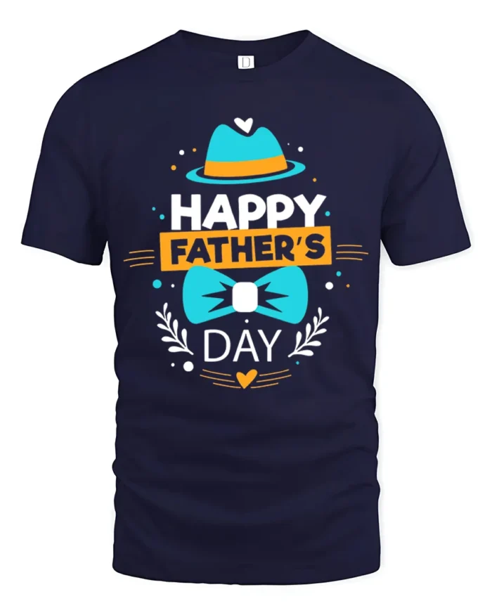 Happy Father’s Day Cute Dad Hat Bow T-Shirt - navy t-shirt on white background