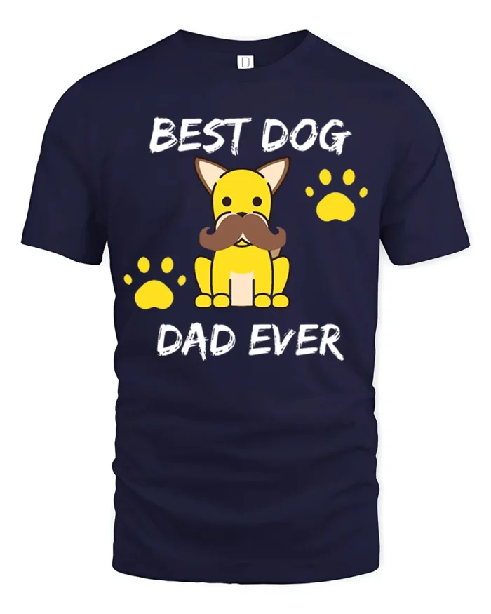 Best Dog Dad Funny Dog Lover Father’s Day T-Shirt - navy t-shirt on white background