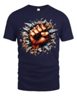 Power Punch Strong Fist Breaking Wall T-Shirt - navy t-shirt on white background